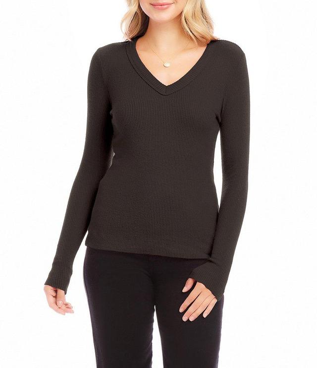 Karen Kane Ribbed V-Neck Long Sleeve Top Product Image