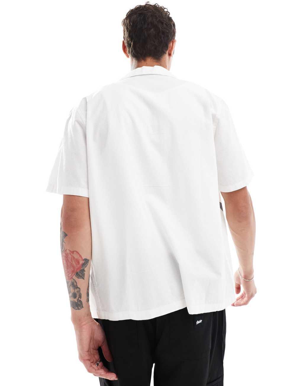 ASOS DESIGN relaxed revere shirt with placement print in white Product Image