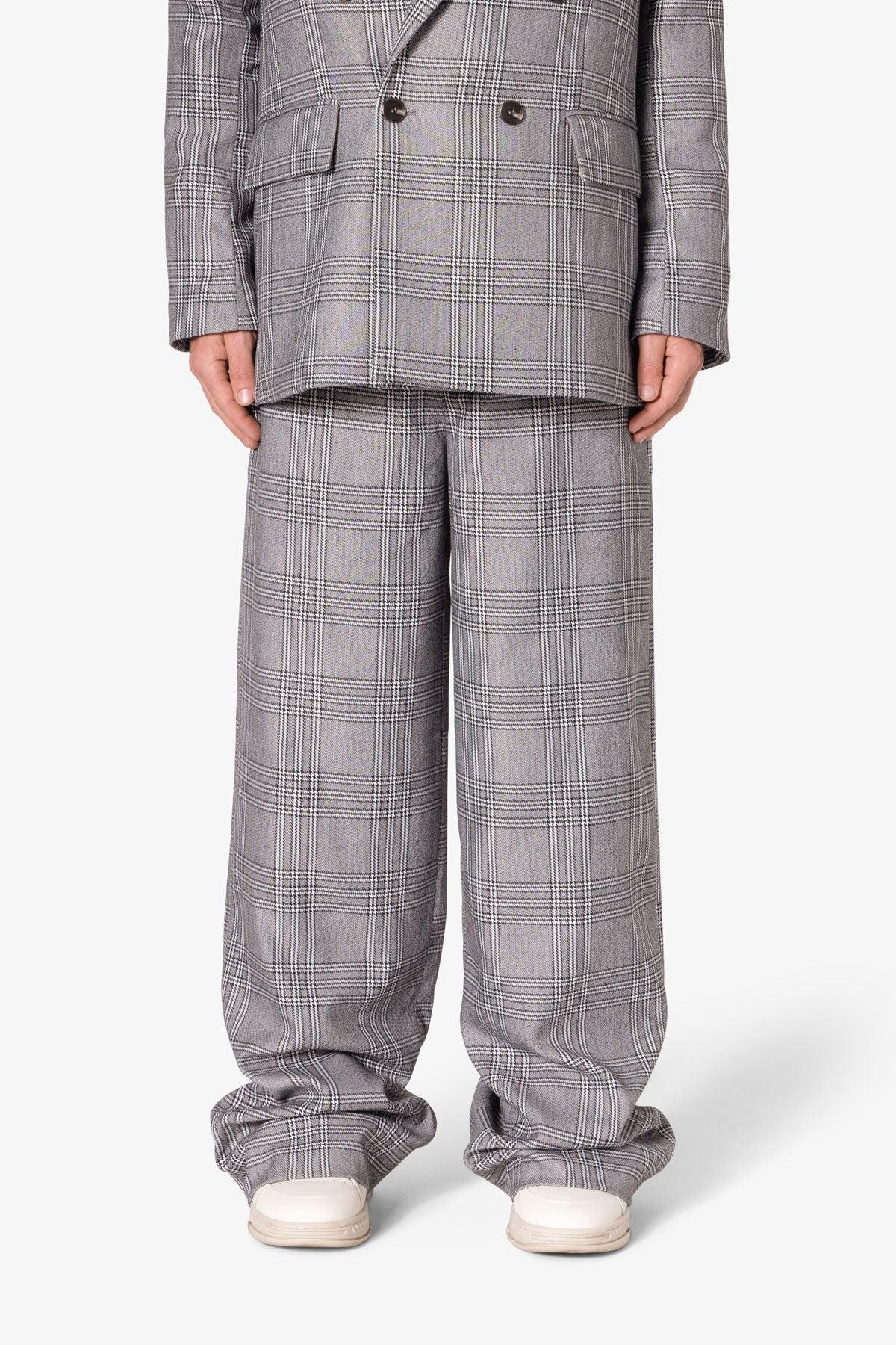 Plaid Baggy Suit Pants - Black/Grey Product Image