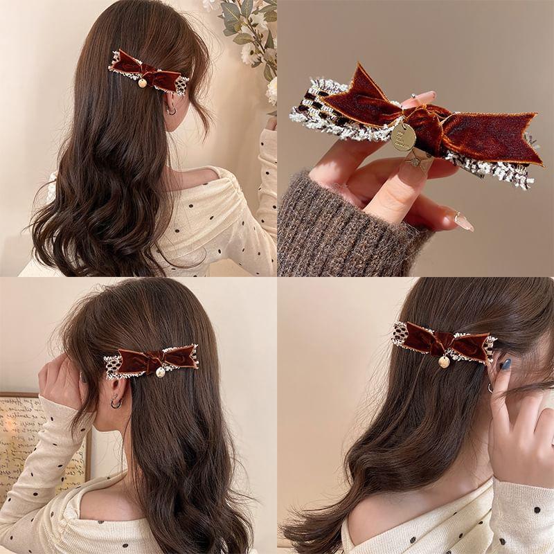 Bow Velvet Tweed Hair Clip Product Image