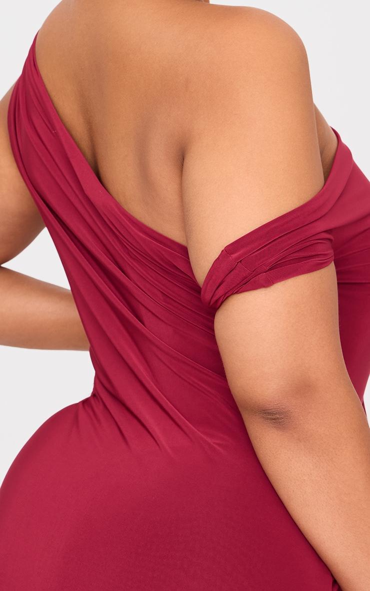 Plus Burgundy Double Layer Slinky Twist Bodycon Dress Product Image