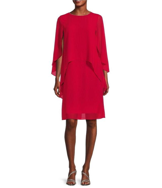 Marina 3/4 Sleeve Chiffon Overlay Shift Dress Product Image