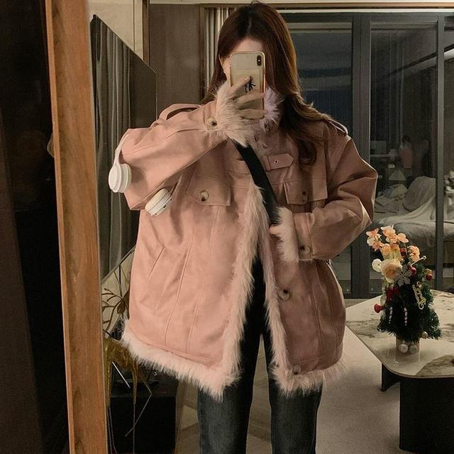 Faux Fur Zip-Up Biker Coat Product Image