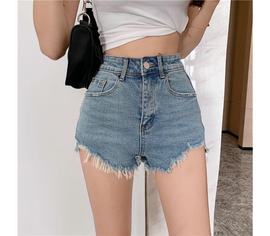 High Waist Fray Denim Hot Pants Product Image