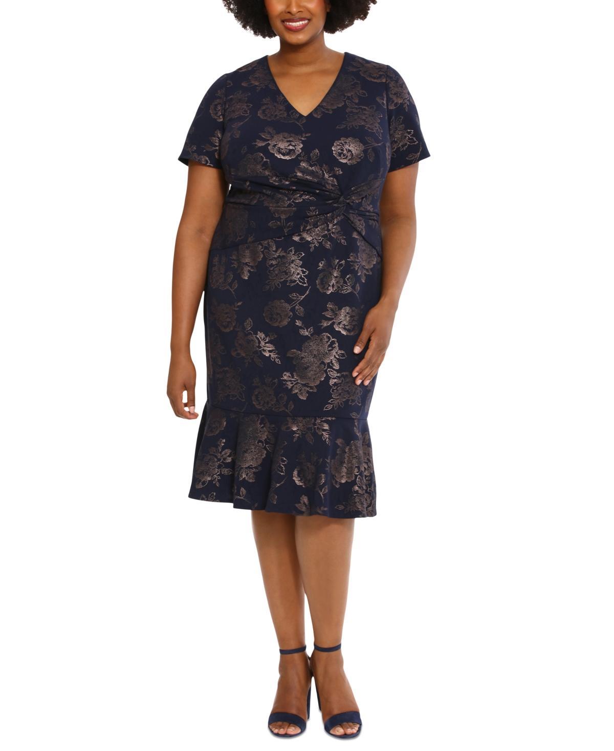 London Times Plus Size Side-Twist Flounce-Hem Sheath Dress Product Image