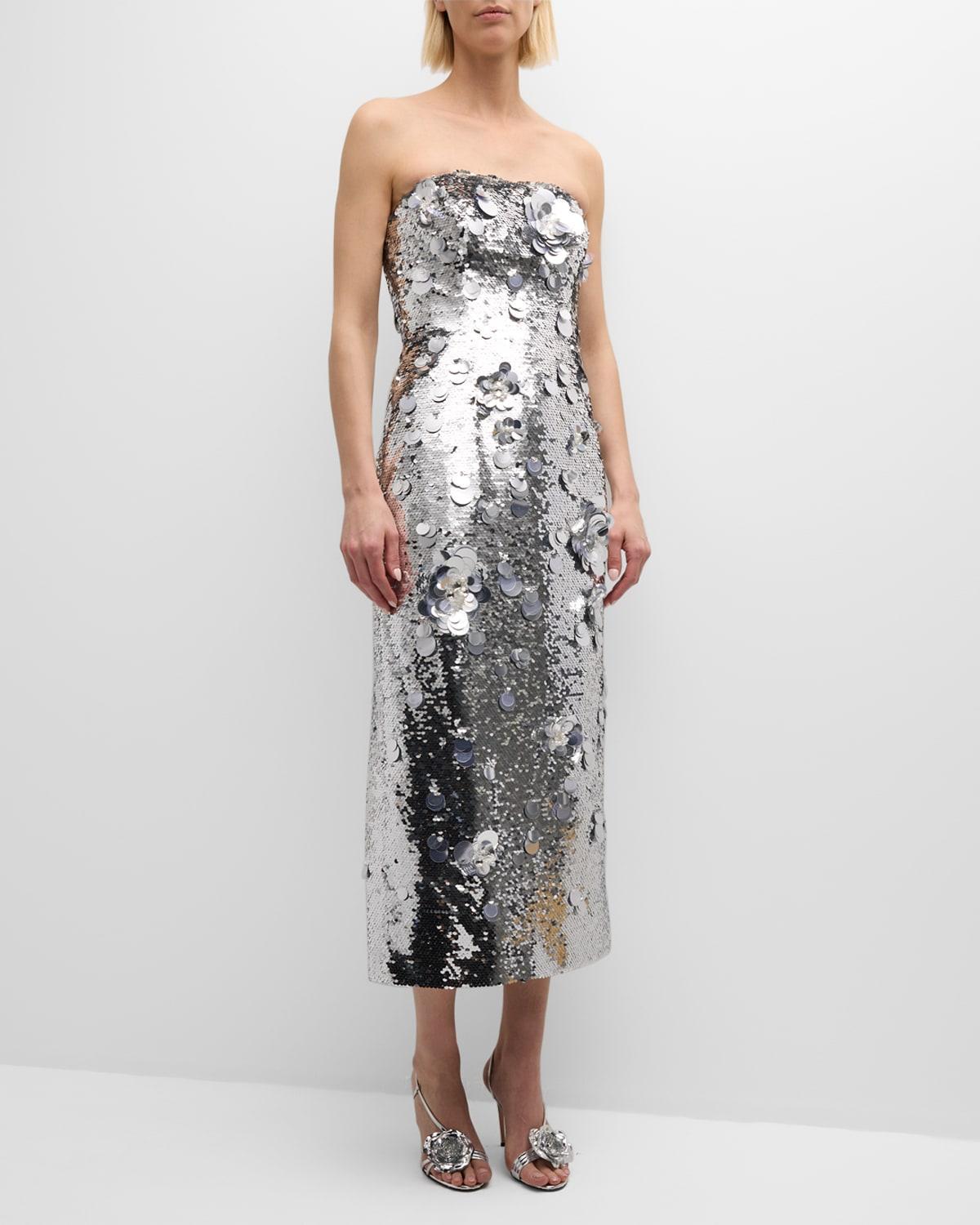 Embellished Strapless Sequined Cocktail Dress Product Image