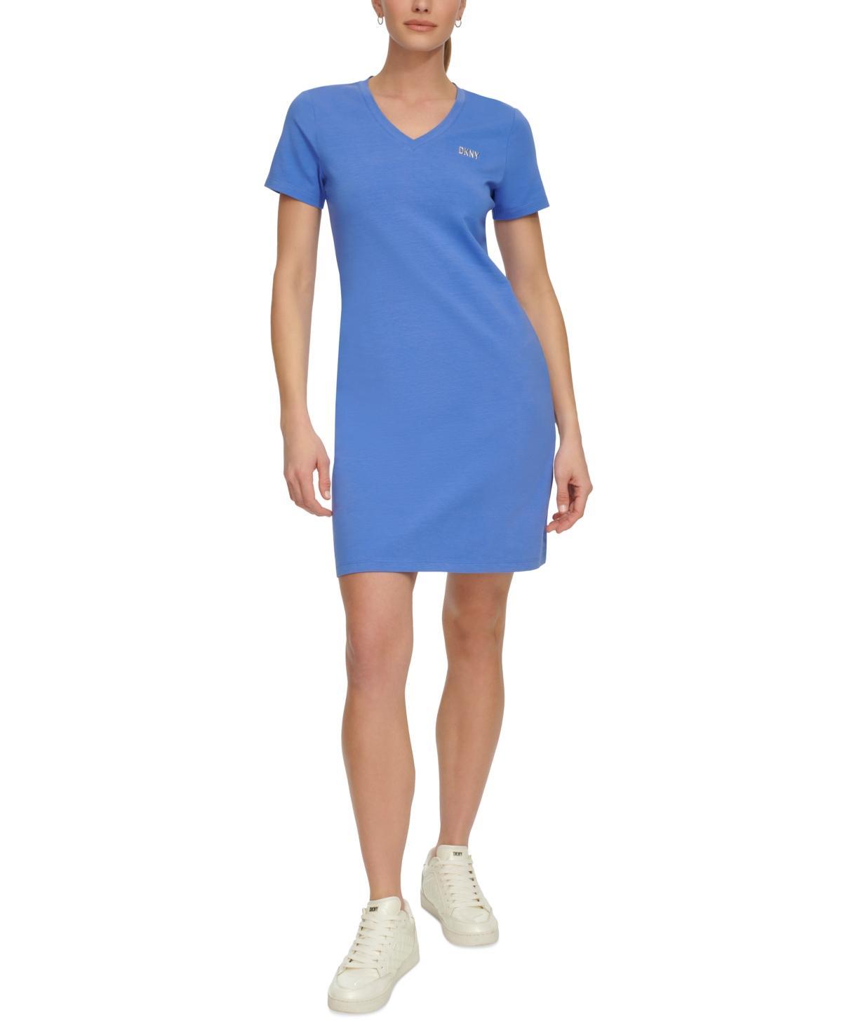 Dkny Sport Womens Metallic-Logo V-Neck Short-Sleeve Dress Product Image