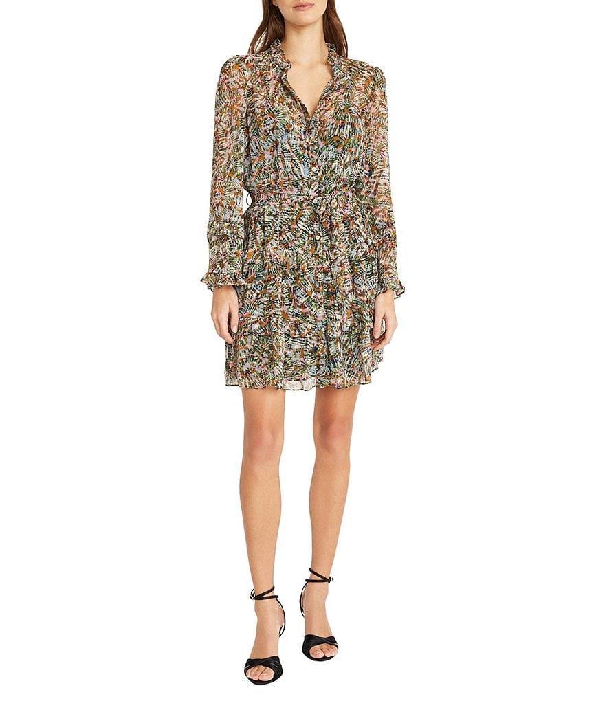 Donna Morgan Printed Mock Neckline Long Sleeve Mini A-Line Dress Product Image