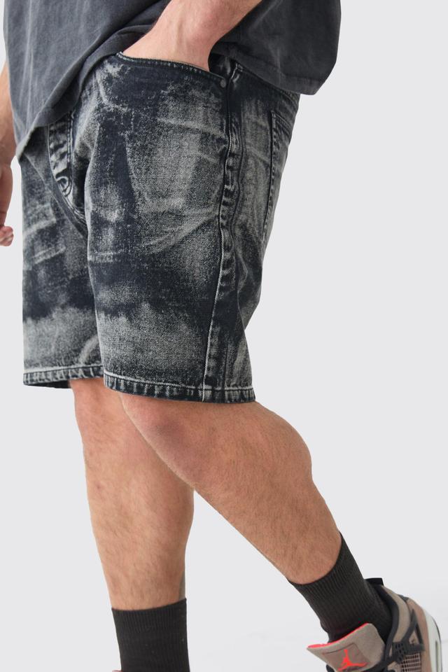 Mens Black Plus Acid Effect Straight Fit Denim Shorts, Black Product Image