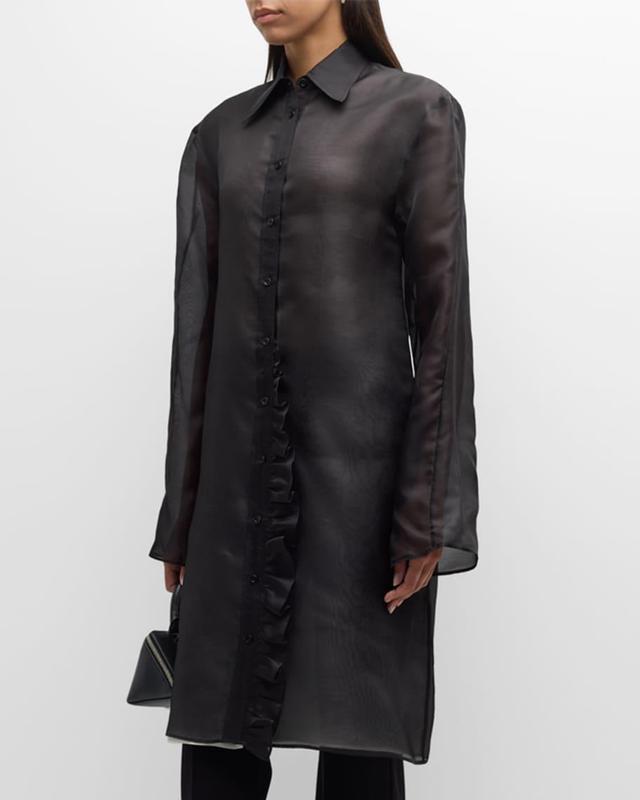 Radieux Ruffle Silk Organza Midi Shirtdress Product Image