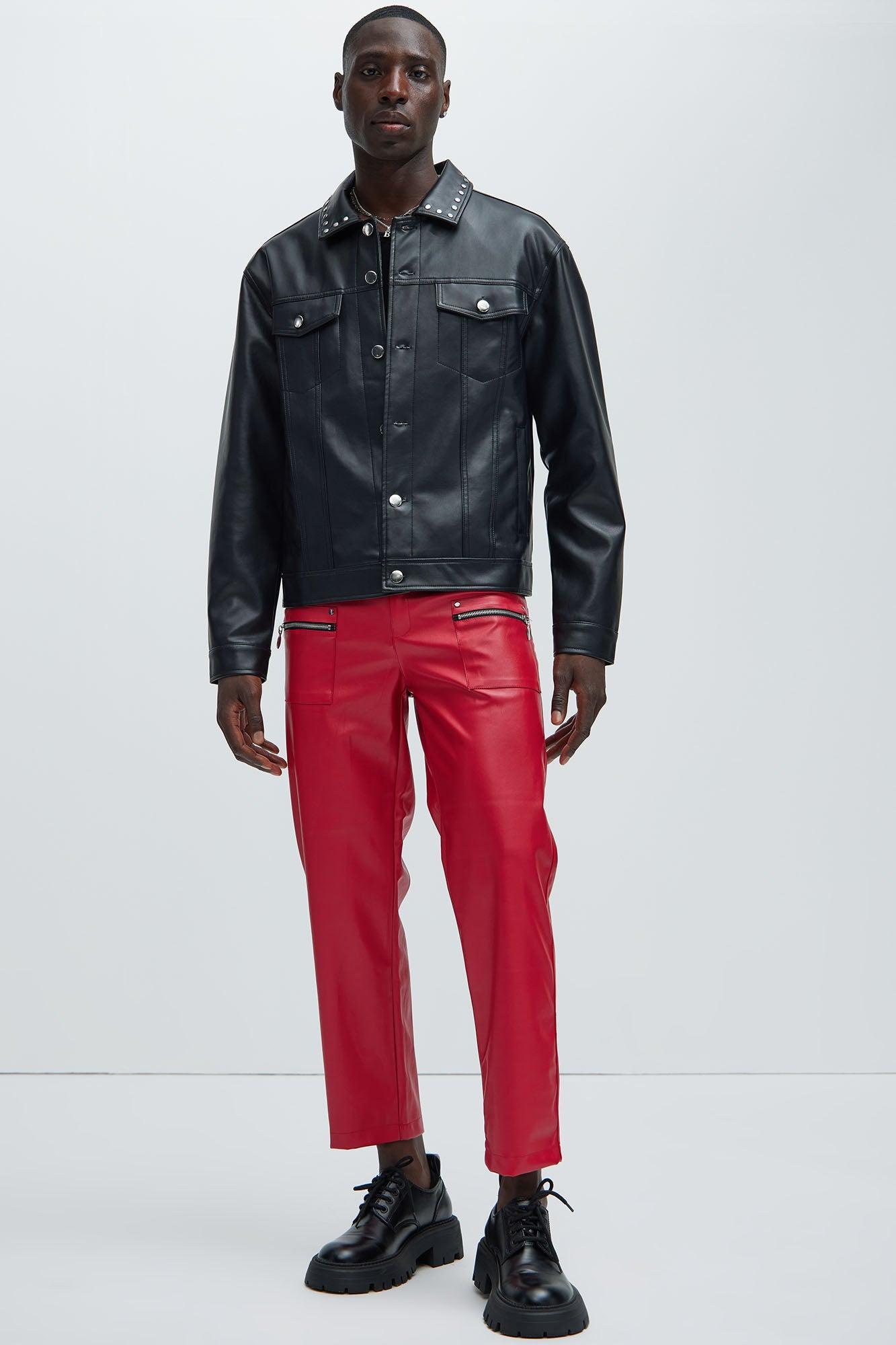 Put Me On Faux Leather Cropped Straight Pants - Red Product Image