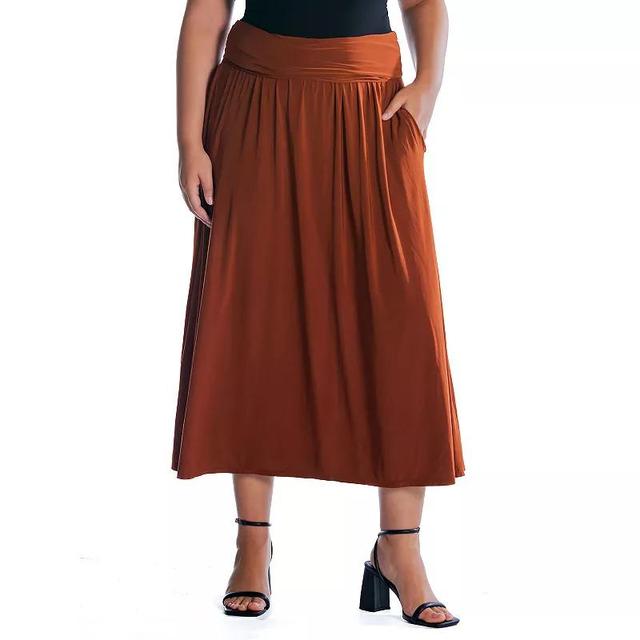 Plus Size 24Seven Comfort Apparel Foldover Maxi Skirt With Pockets, Womens Black Product Image