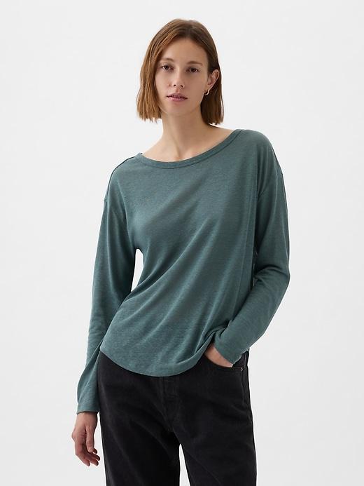 Linen-Blend Boatneck T-Shirt Product Image