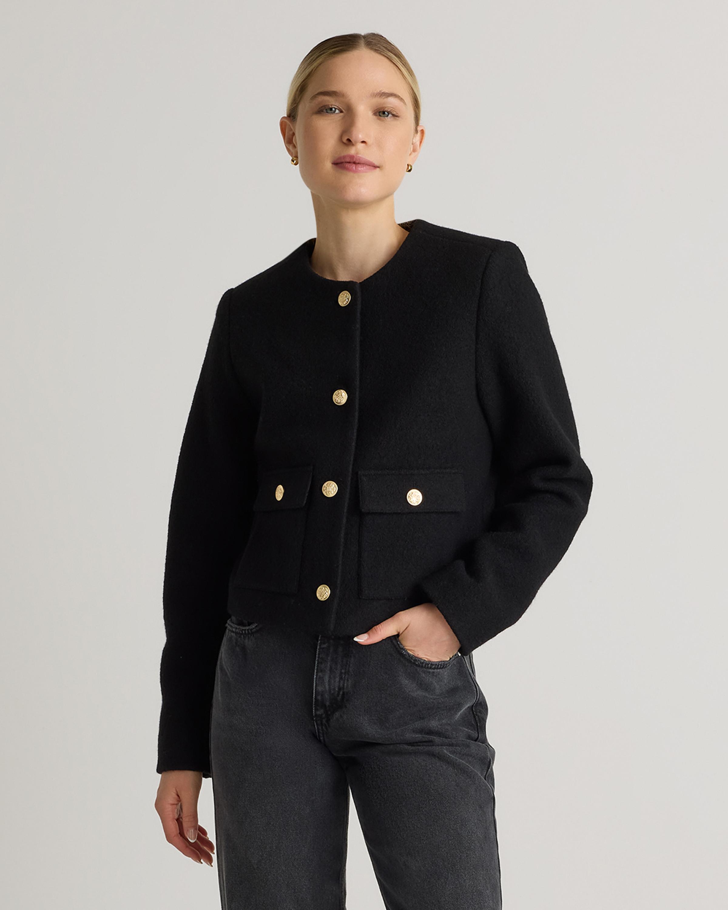 100% Merino Wool Collarless Cropped Jacket product image