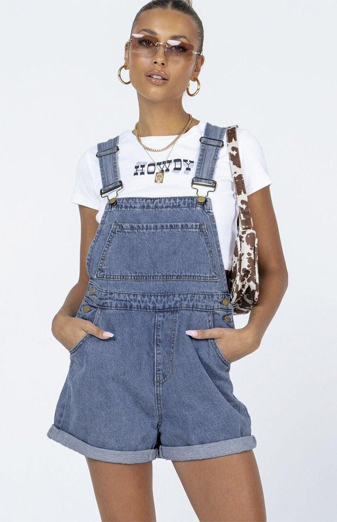 Princess Polly Women's Kacey Denim Short Overalls Product Image