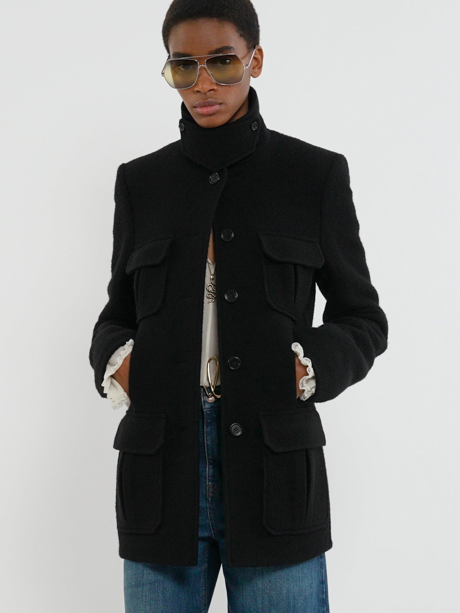 Long officer jacket in bouclé wool Product Image