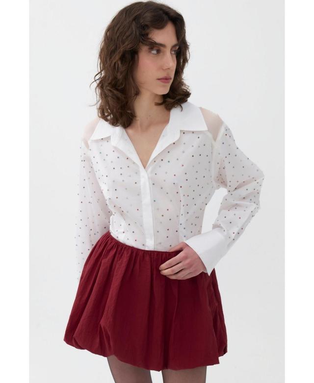 Nocturne Womens Rhinestone Embroidered Button-Up Shirt Product Image