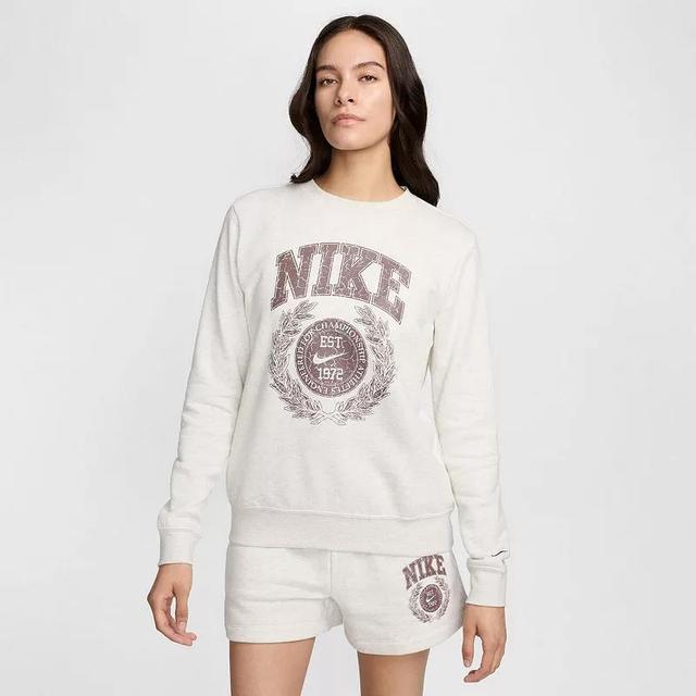 Womens Nike Sportswear Club Fleece Varsity Crewneck Sweatshirt Oatmeal Grey Product Image