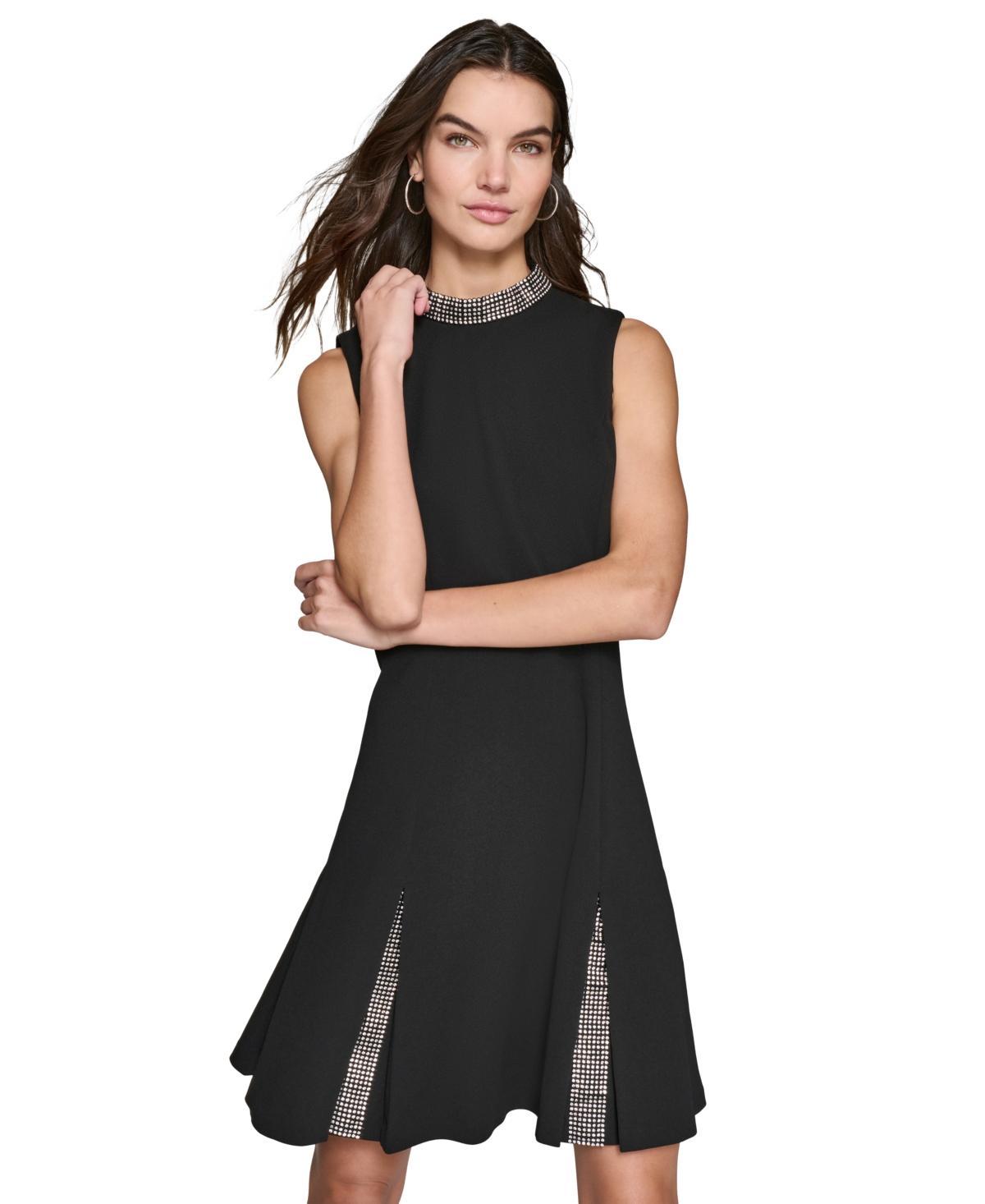 Karl Lagerfeld Paris Womens Rhinestone-Trim Pleated Dress Product Image