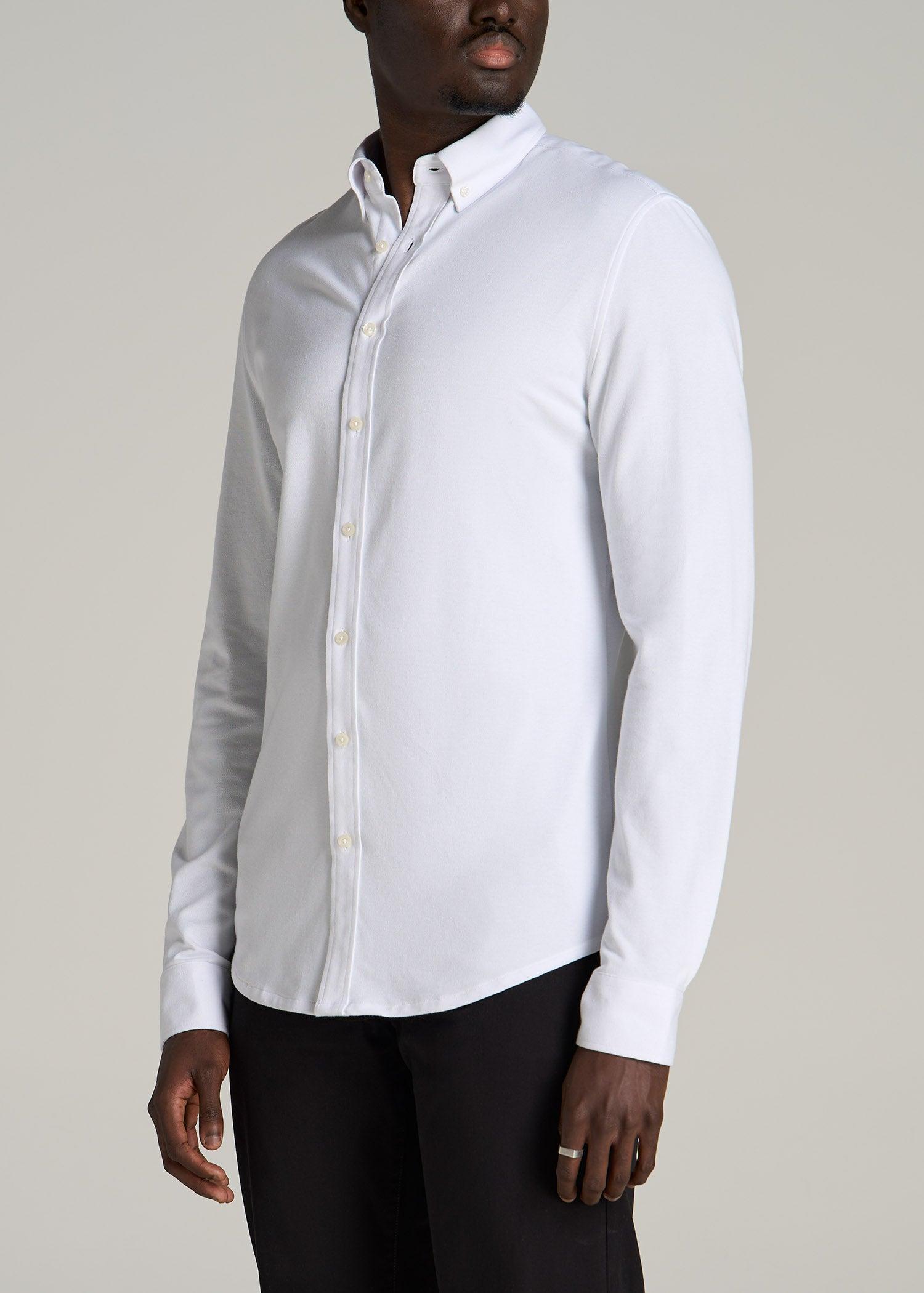 Stretch Knit Oxford Button Shirt for Tall Men in White Male Product Image