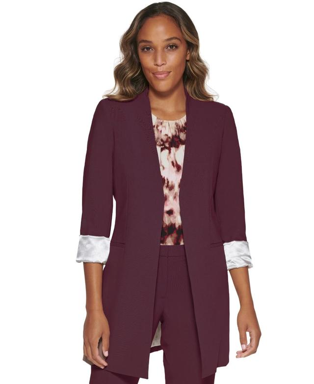 Calvin Klein Womens Roll Sleeve Open Front Blazer Product Image