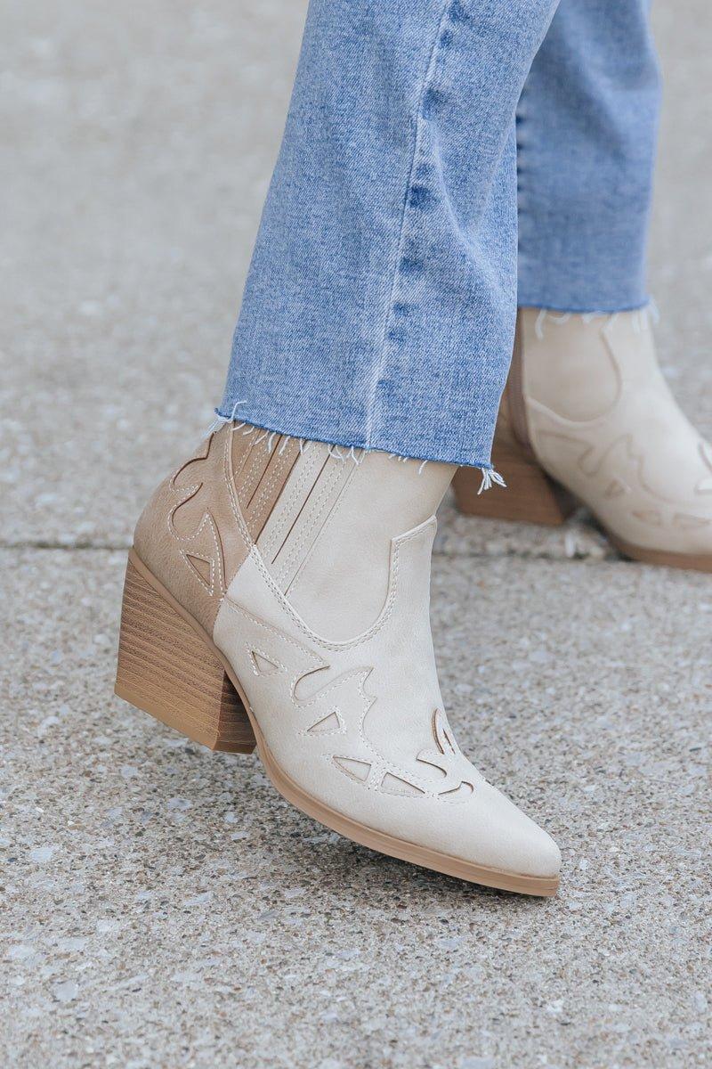 Beige Two Tone Western Booties Female Product Image