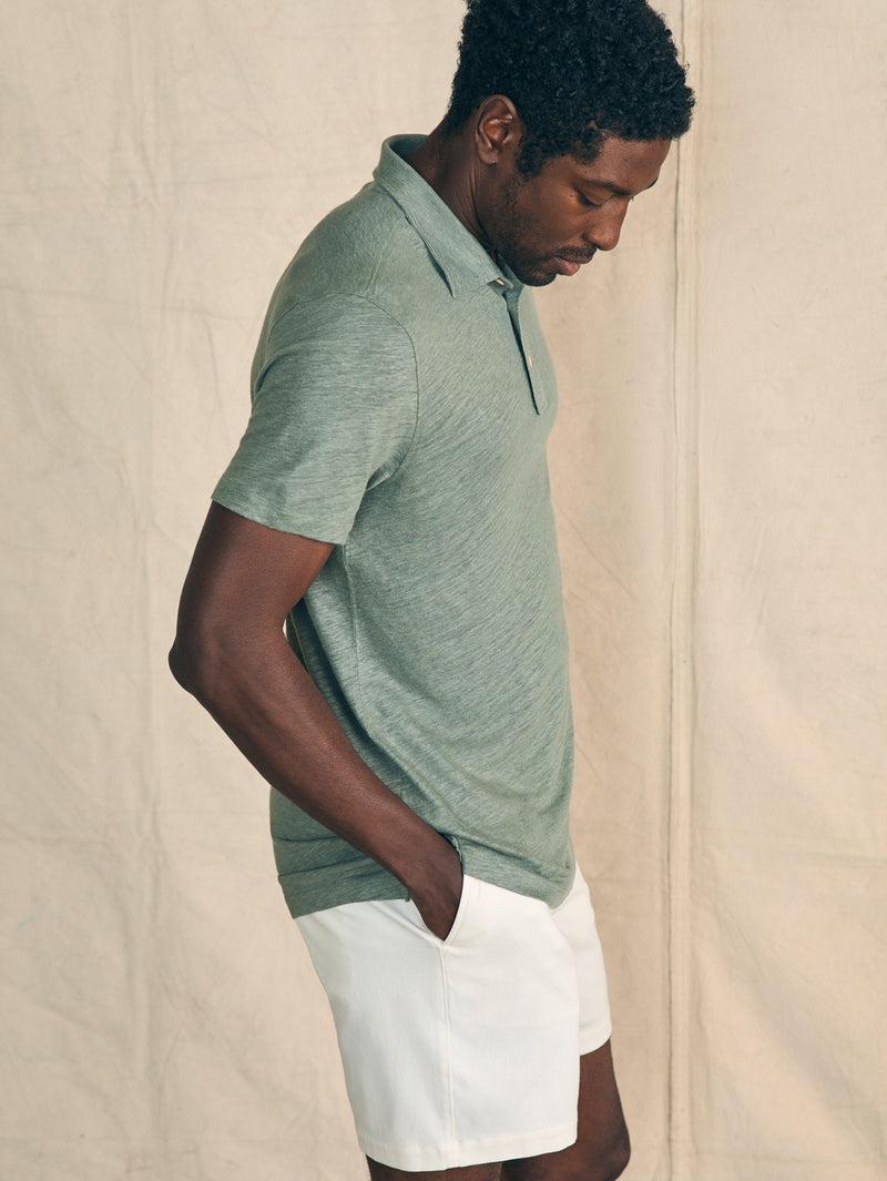 Short-Sleeve Linen Polo - Desert Olive Product Image