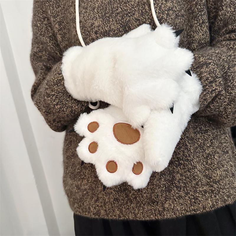 Paw Embroidered Fluffy Gloves Product Image