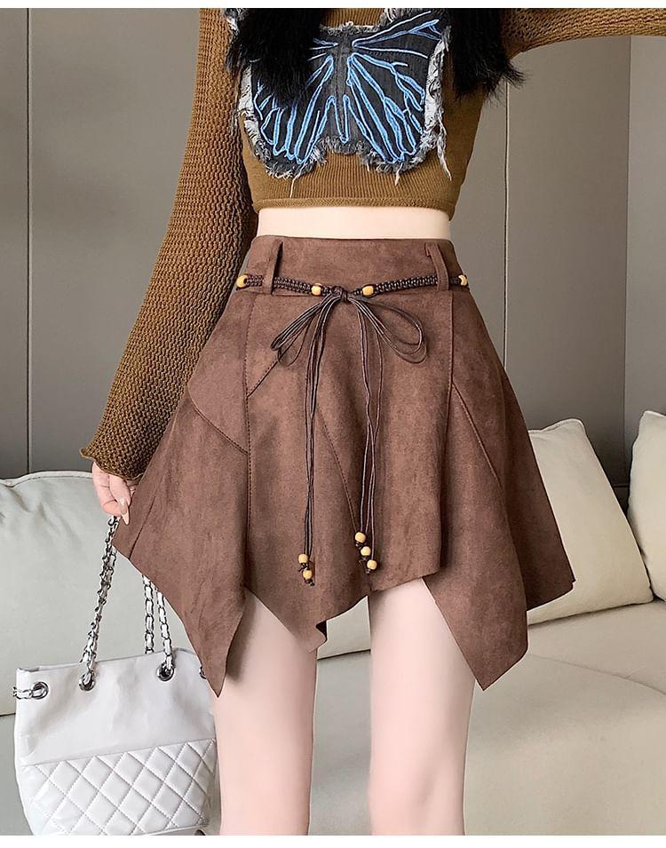 High Rise Asymmetrical Faux Suede Mini A-Line Skirt Product Image