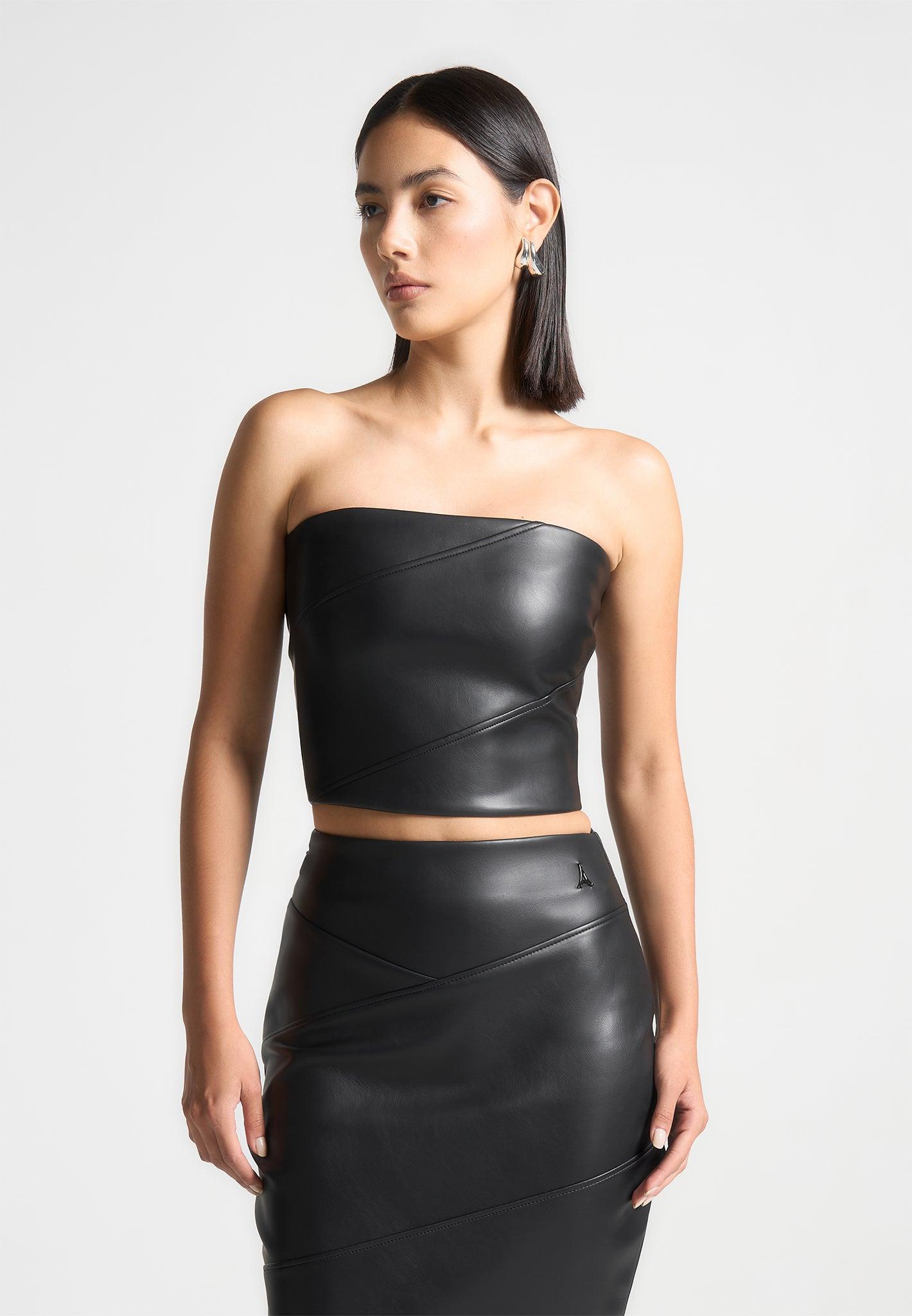 Bandeau Vegan Leather Corset Top - Black Female Product Image