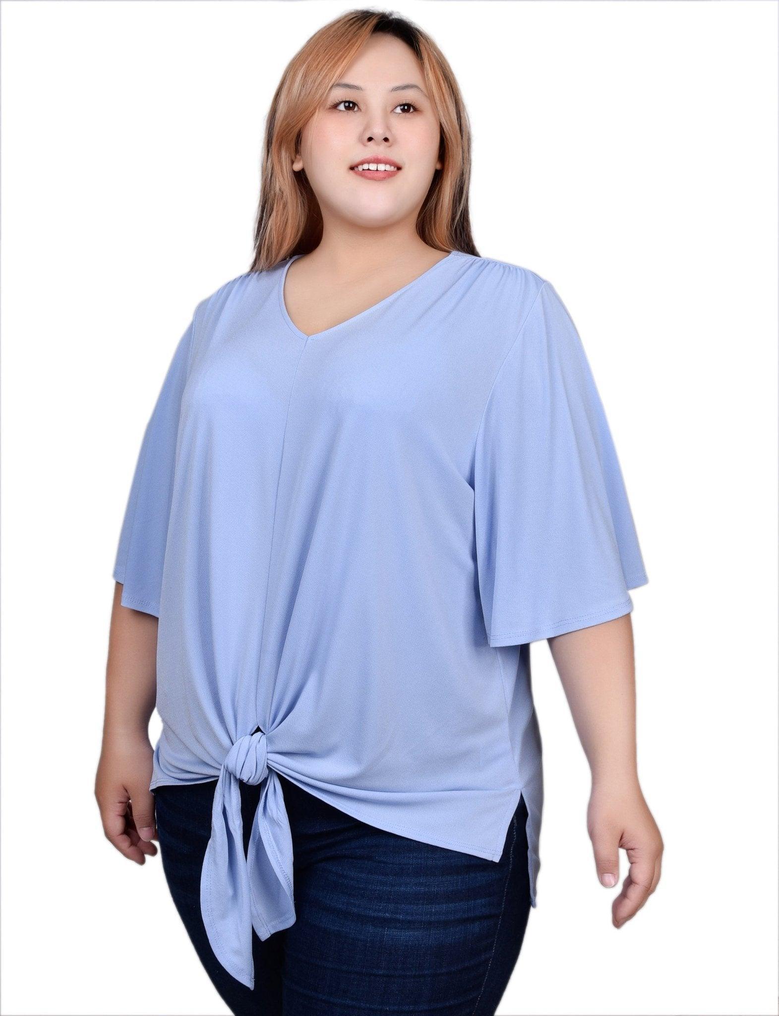 Elbow Sleeve Tie-Front Top - Plus Product Image