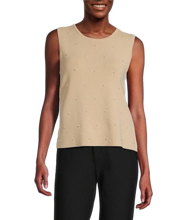 KARL LAGERFELD PARIS Sleeveless Scoop Neck Pearl Sweater Tank Product Image