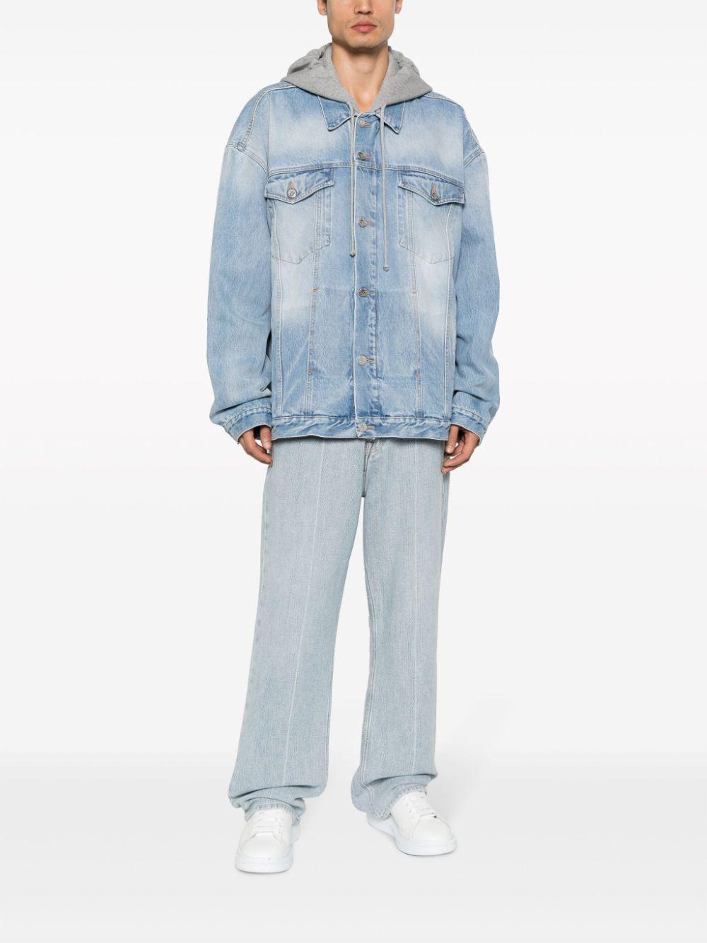 Oversized Hooded Denim Jacket In Blue Product Image