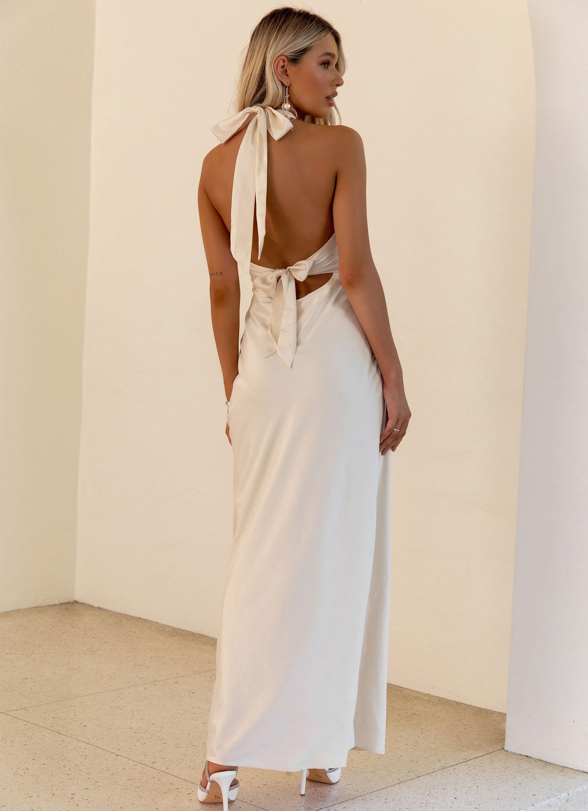 Heavy Hearted Satin Maxi Dress - Pearl Product Image