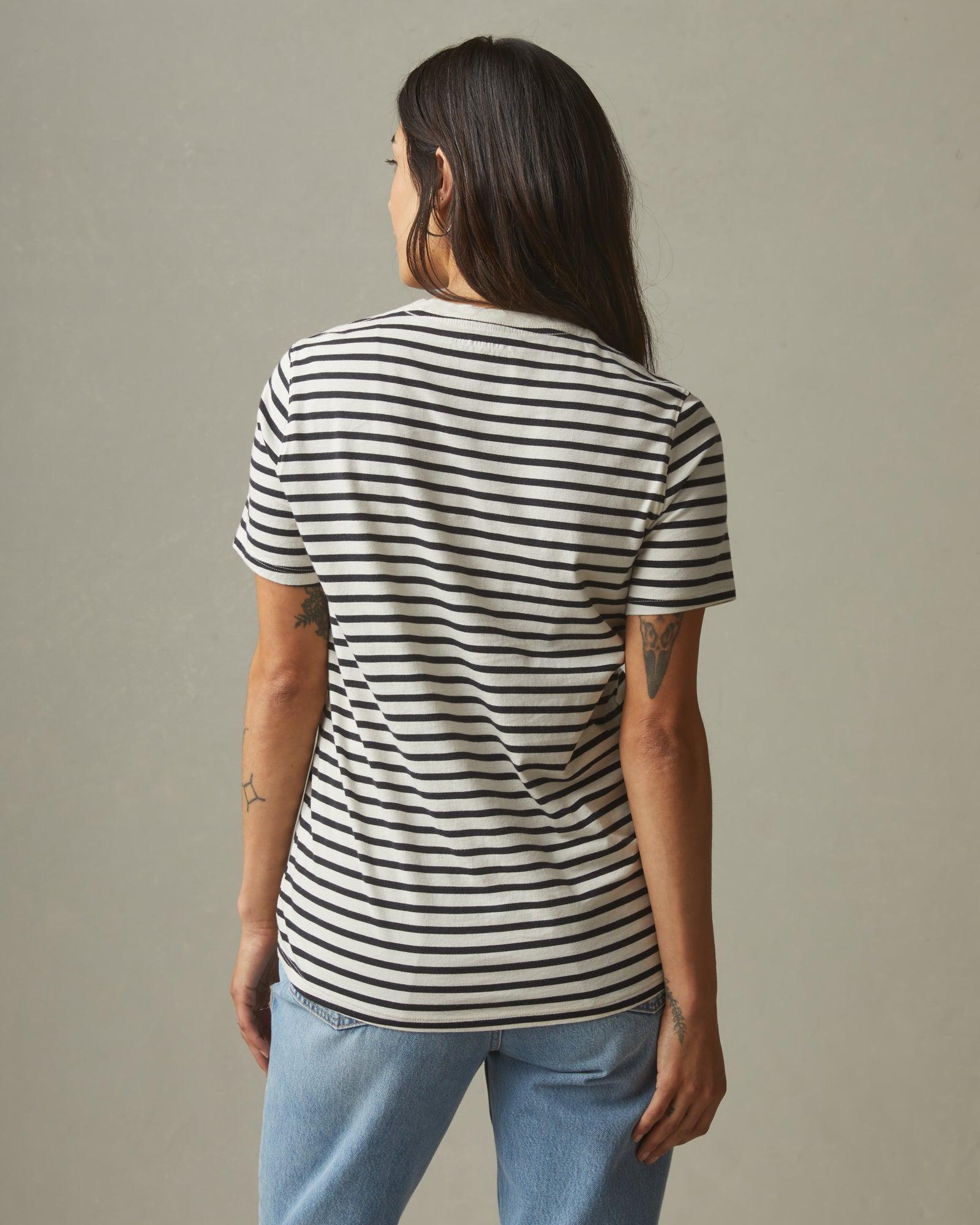 Striped Classic Cotton Crew - Turtledove/Dark Navy Female Product Image