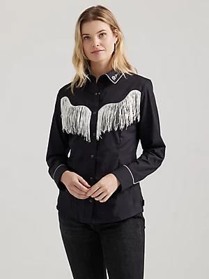 Women's Western Dress Fringe Snap Shirt | Women's TOPS | Wrangler® Product Image