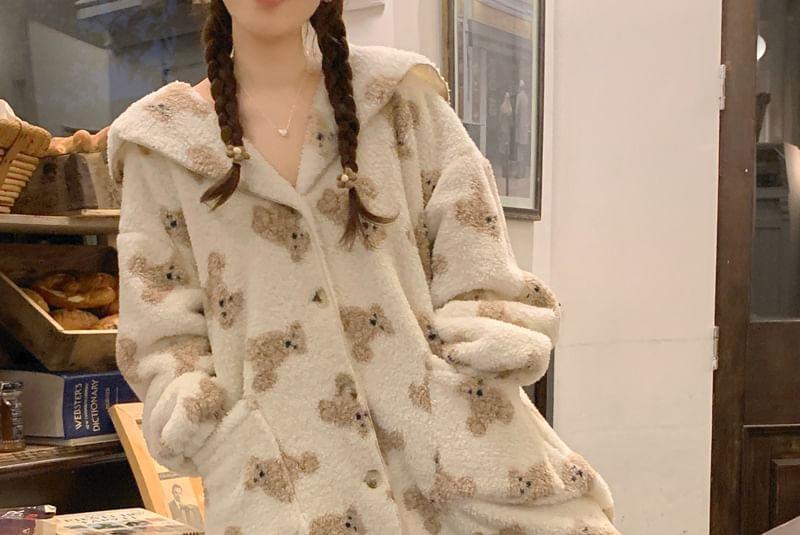 Sailor Collar Bear Patterned Button Robe product image