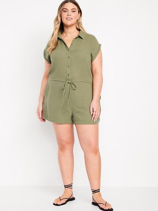 Waist-Defined Crinkle Gauze Romper -- 3-inch inseam Product Image