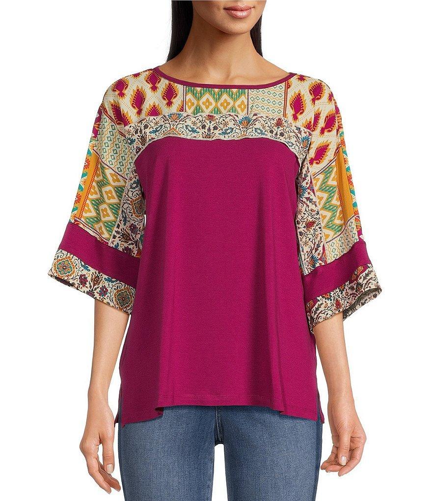 Tru Luxe Jeans Mixed Media Patchwork Print Yoke Top Product Image