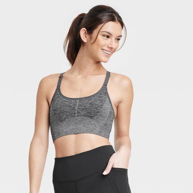 Womens Medium Support Seamless Cami Midline Sports Bra - All in Motion Heathered Black XL Product Image