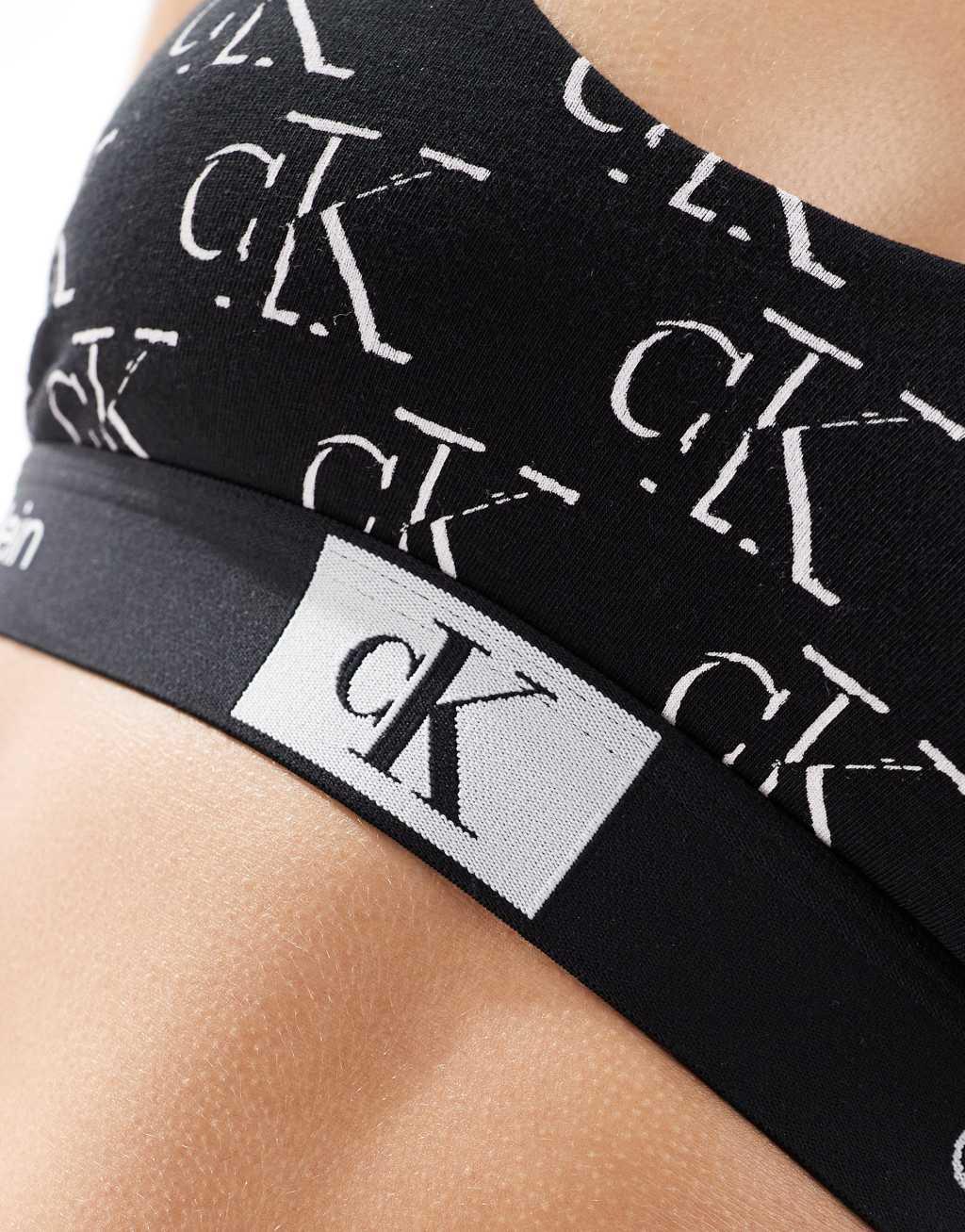 Calvin Klein CK 96 cotton unlined bralette in black logo print Product Image