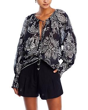 Farm Rio Paisley Bloom Black V Neck Top Product Image