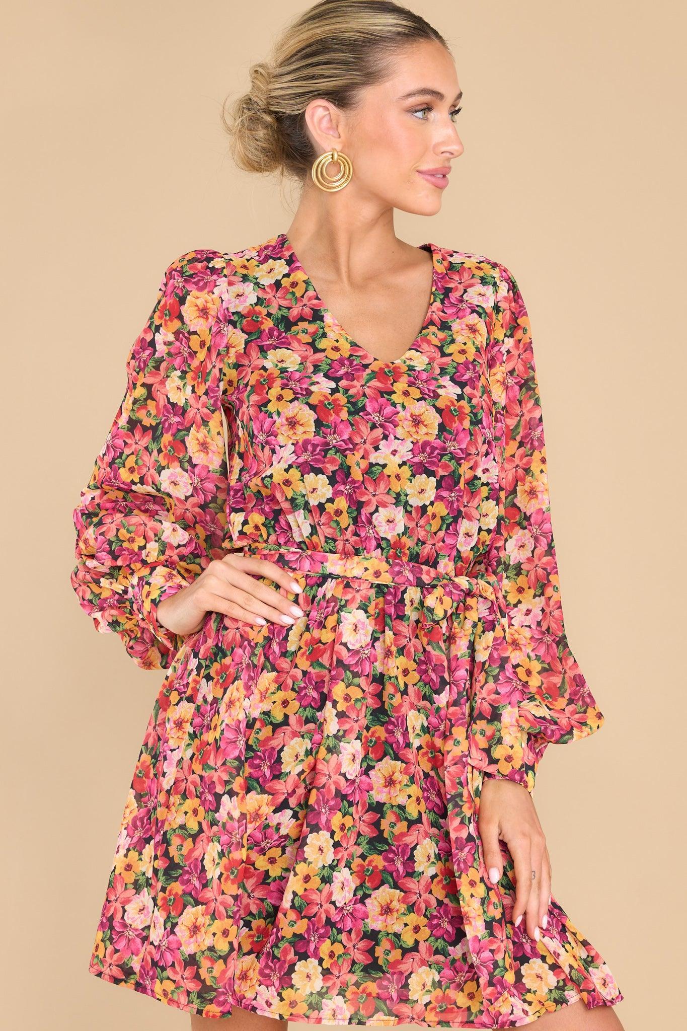 Aura Sweet Behavior Orange Multi Floral Print Dress Product Image