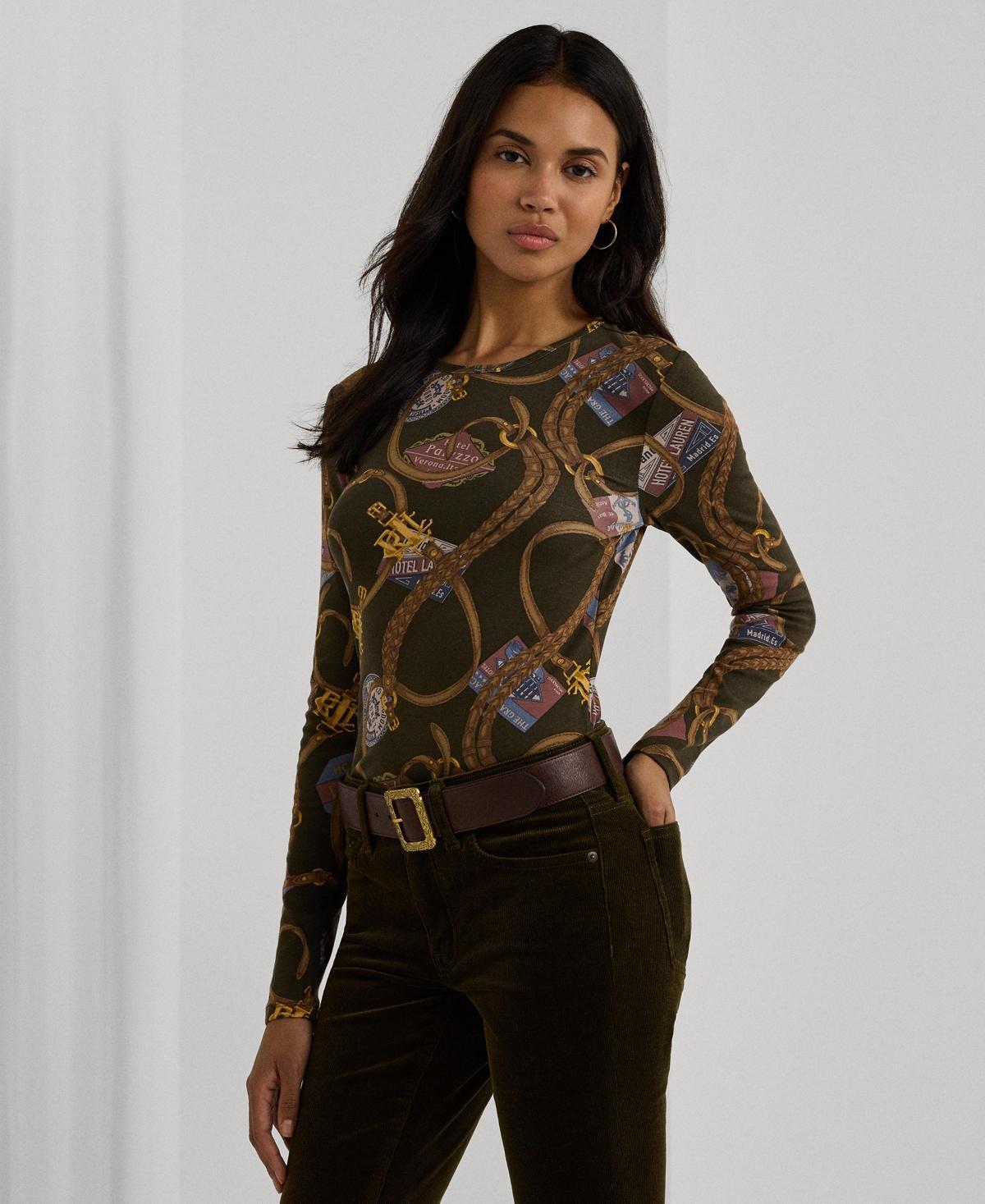 Lauren Ralph Lauren Womens Belting-Print Cotton Long-Sleeve Tee Product Image