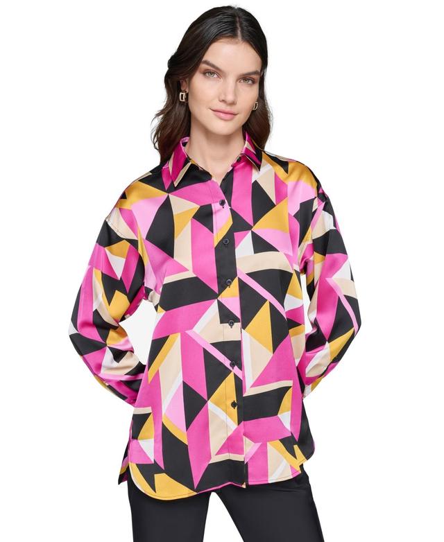 Karl Lagerfeld Paris Womens Oversized Printed Button-Down Top, Regular & Petite Product Image