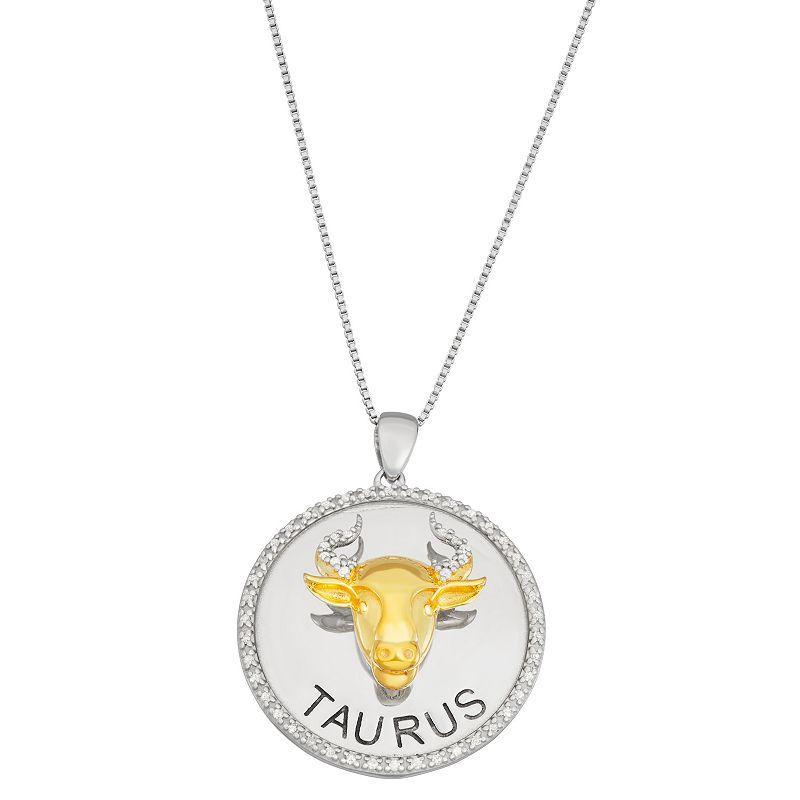 Jewelexcess 1/6 Carat T.W. Diamond Two-Tone Sterling Silver Zodiac Pendant Necklace, Womens Gemini Product Image