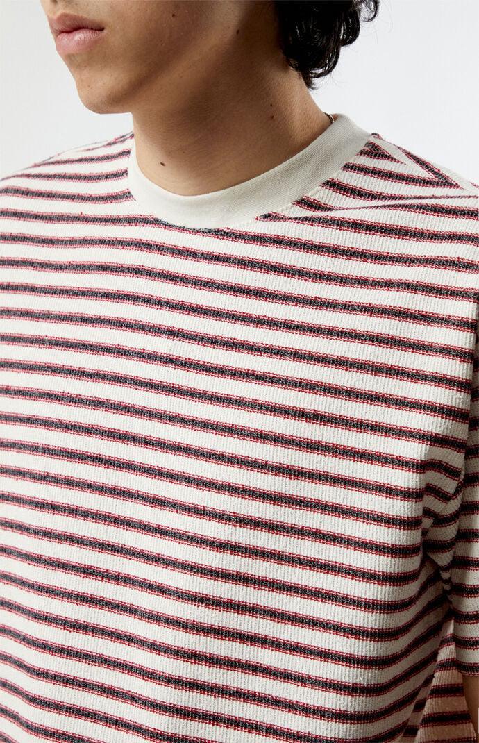 Men's Red Compass Striped Texture T-Shirt in Cream/Red - Product Image