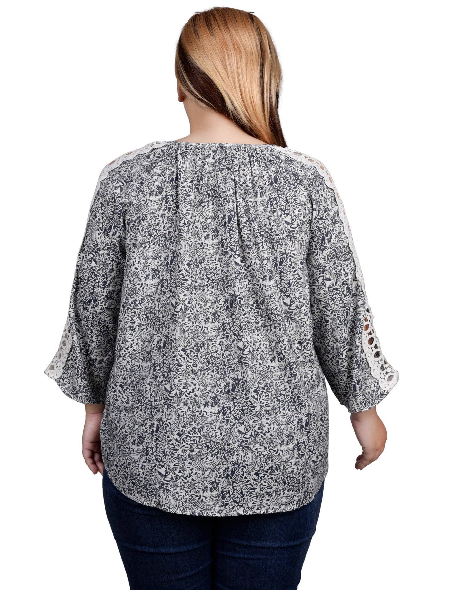 3/4 Length Sleeve Crochet Detail Blouse - Plus Product Image