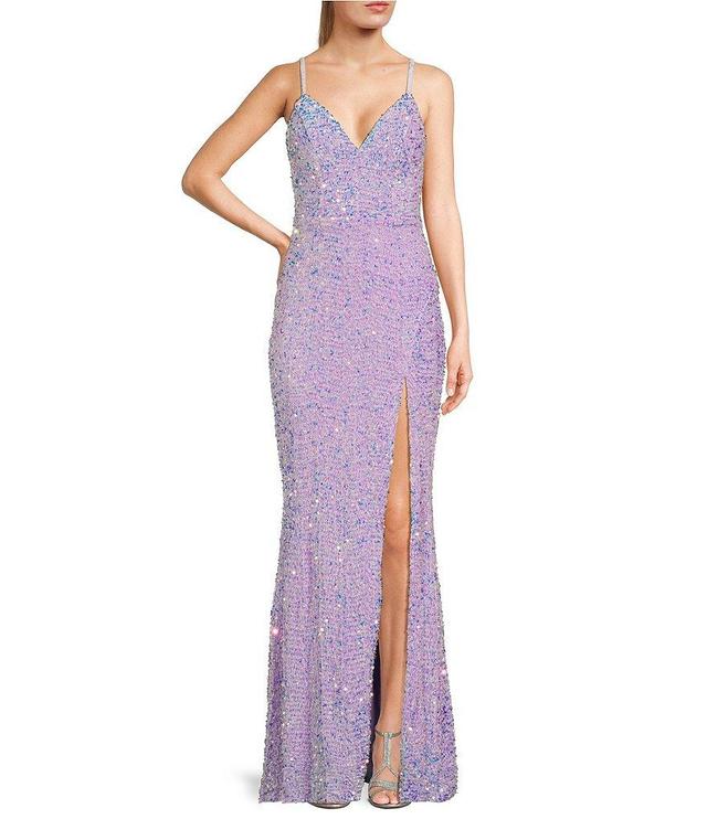 Midnight Doll Velvet Sequin Open Back Mermaid Gown Product Image