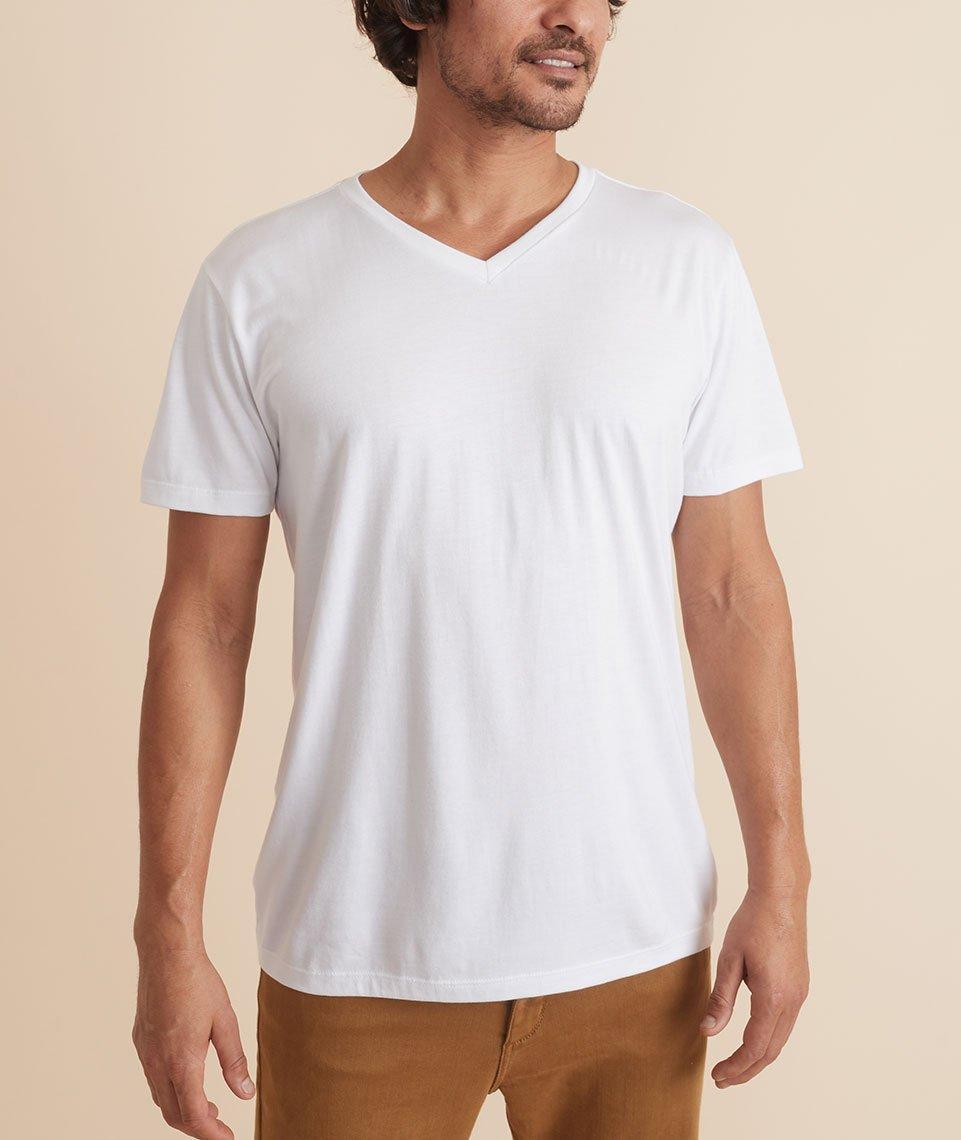 Signature V-Neck Tee in Pure White Product Image